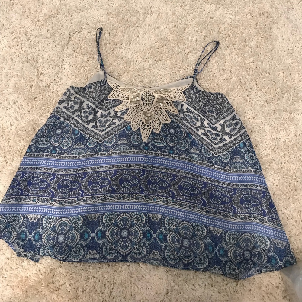 Blue rain embellished tank top